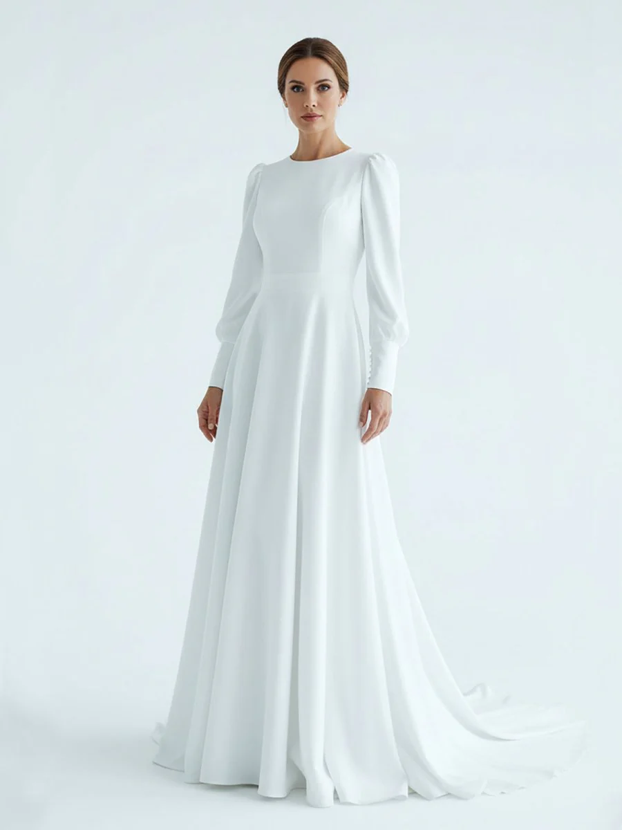 Modest A Line Long Sleeves Wedding Dress Vintage Gown