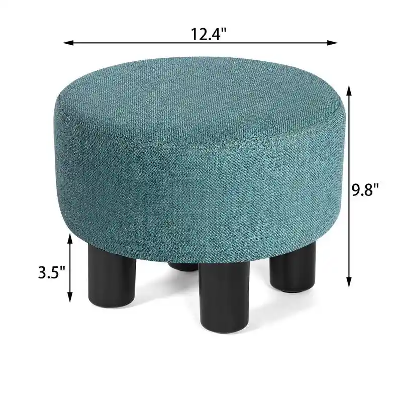 Blue Small Round Fabric Ottoman Footstool, 1-Person