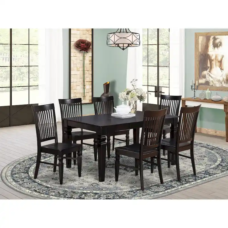 7-Piece Dining Set with Butterfly Leaf Table & 6 Chairs, Black Cherry / Linen White, Seats 6