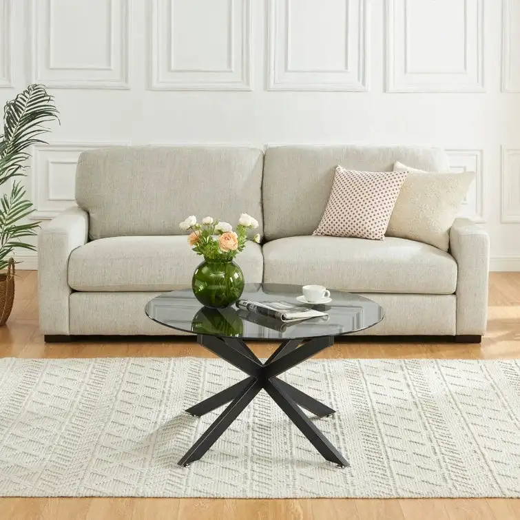 35.4 Round Coffee Table With Glass Top