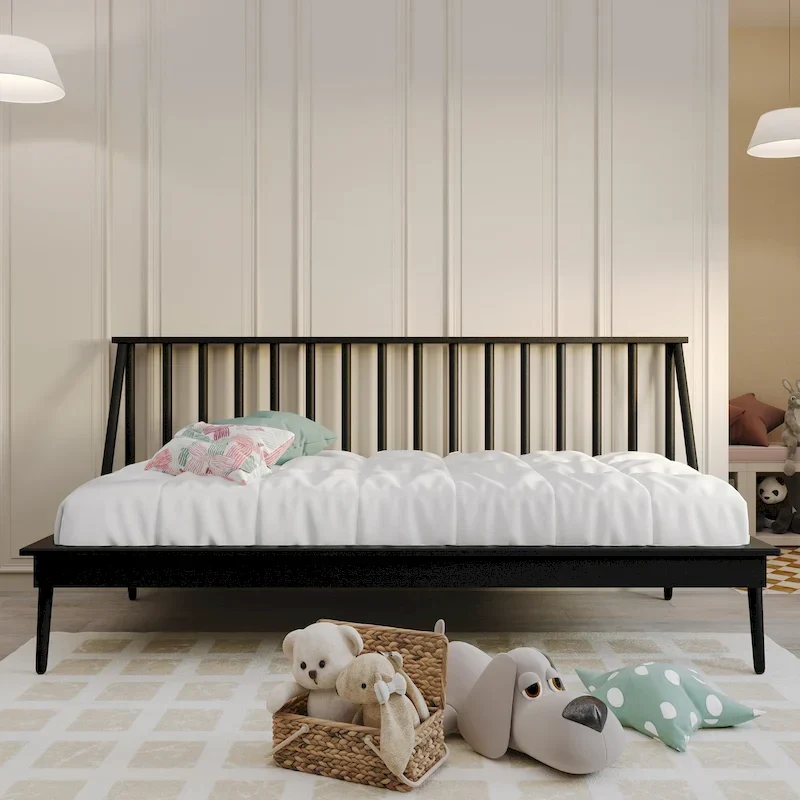 Wooden Spindle Twin Daybed – Black / White / Light Oak / Antique Grey / Walnut, Vintage Style, Single