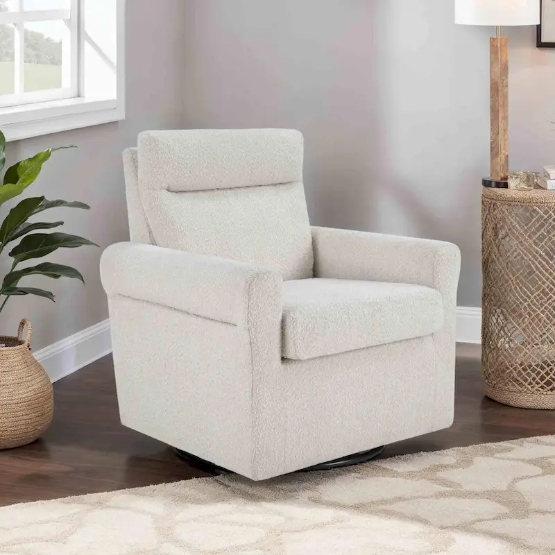 Boucle/Tan Fabric Swivel Accent Armchair, 1-Seater