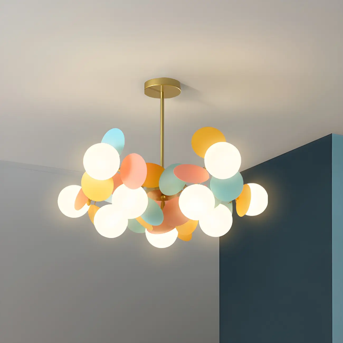 Pastel Sphere Glass and Metal Starburst Chandelier