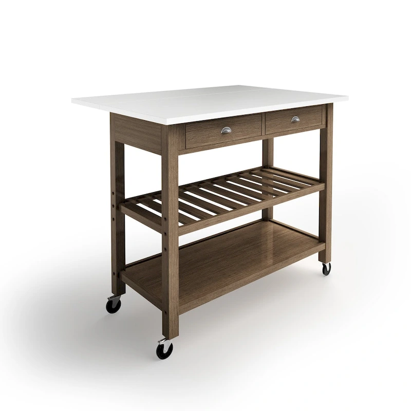 Firebranch Wood and Stainless Steel Drop Leaf Kitchen Cart