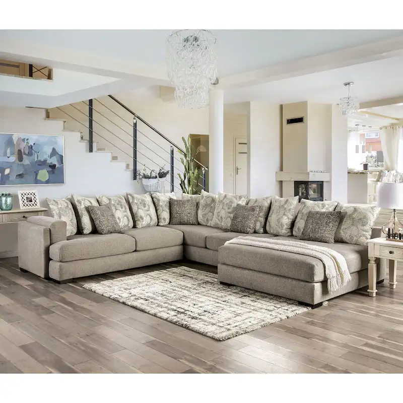 Stym Transitional Light Grey Chenille U-Shaped Sectional by Furniture of America