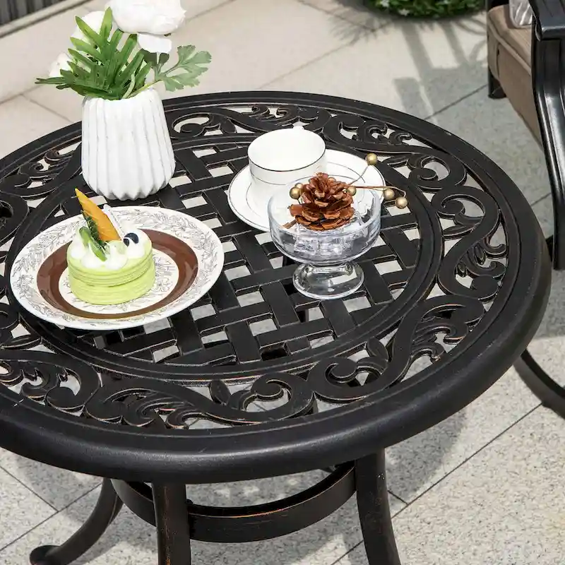 Costway 24  Patio Side Table with Adjustable Footpads Round Cast - See Details