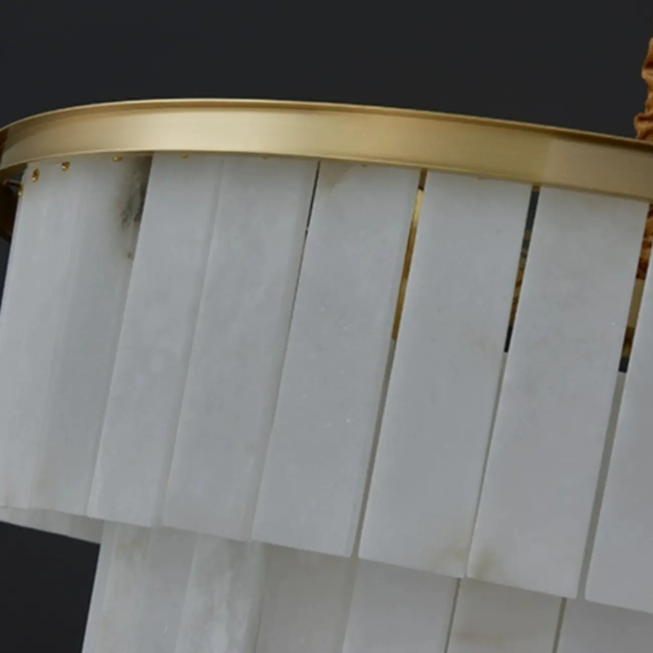 Classic Gold Tiered Circular Alabaster Chandelier