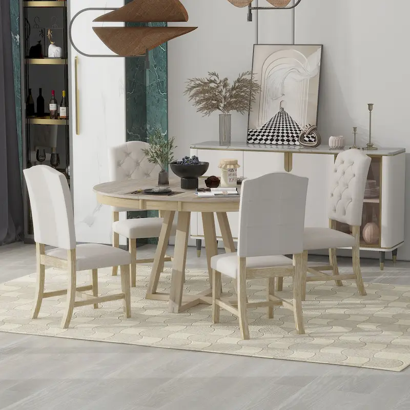 Multi-Function Dining Table and Chair Sets Farmhouse Kitchen Dining Table Sets with Removable Folding Plates Cross-Shaped Legs