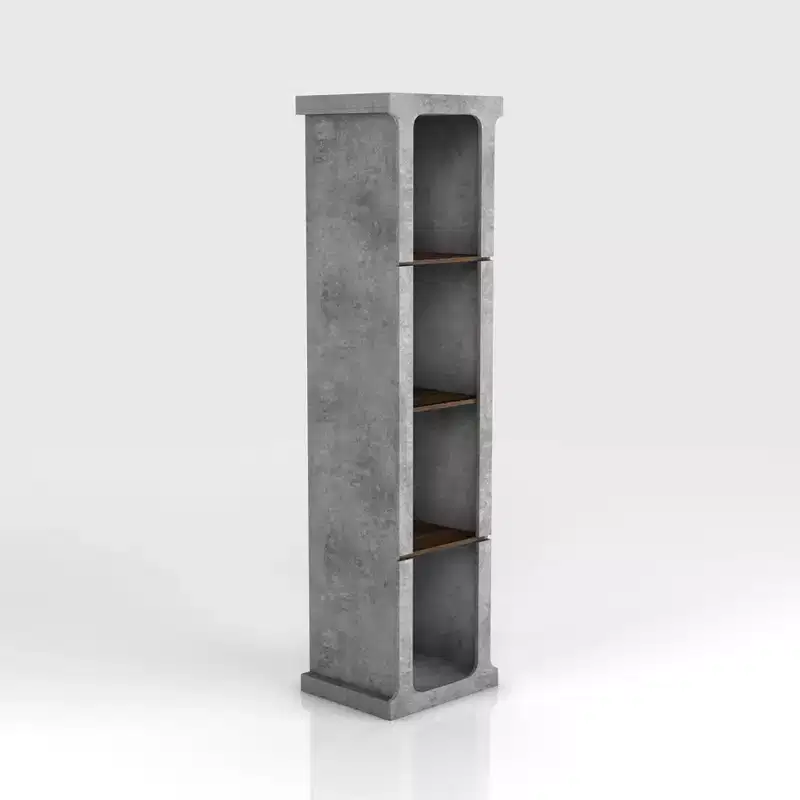miBasics 75.39" Ossi Industrial Display Tower Cement: 4-Shelf Farmhouse Style, MDF & Particle Board Construction