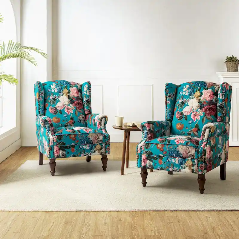 Gott Traditional Wingback Armchair with Solid Wood Legs Set of 2 by HULALA HOME