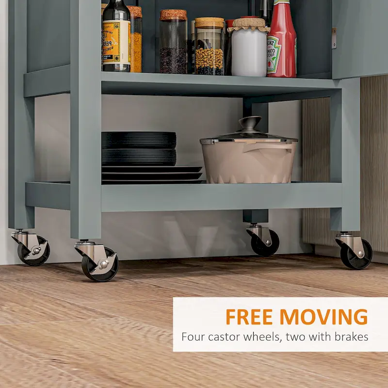 Rolling Kitchen Cart with Rubberwood Top - Storage Island on Wheels (Grey)