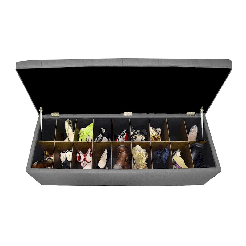Dark Grey Button Tufted Shoe Storage Bench