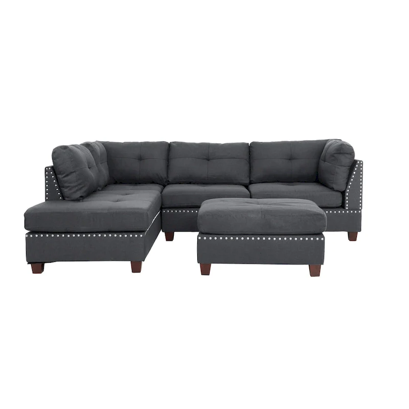 Bobkona Chaise Upholstered 3-piece Reversible Sectional Sofa Set