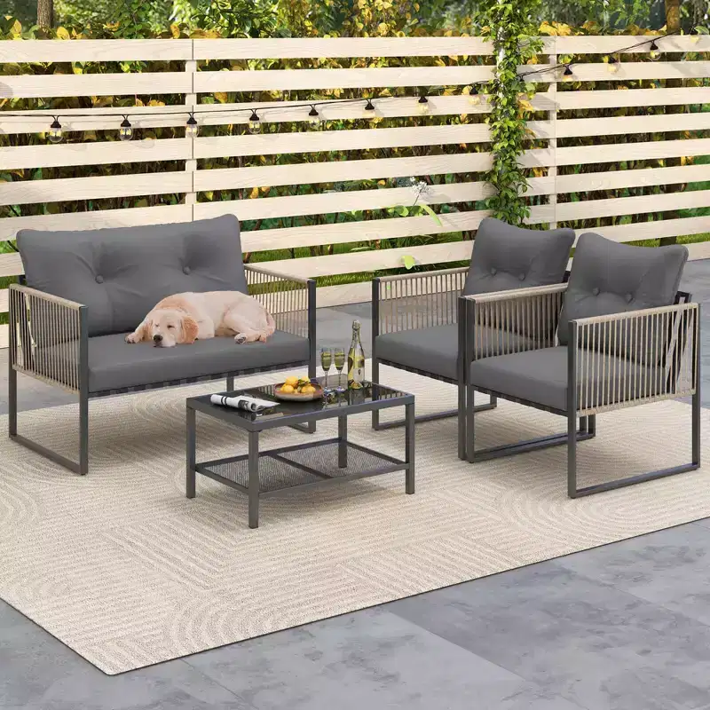Costway 4/8 PCS Patio Furniture Set PE Rattan Conversation Sofa Set with Thick Cushions