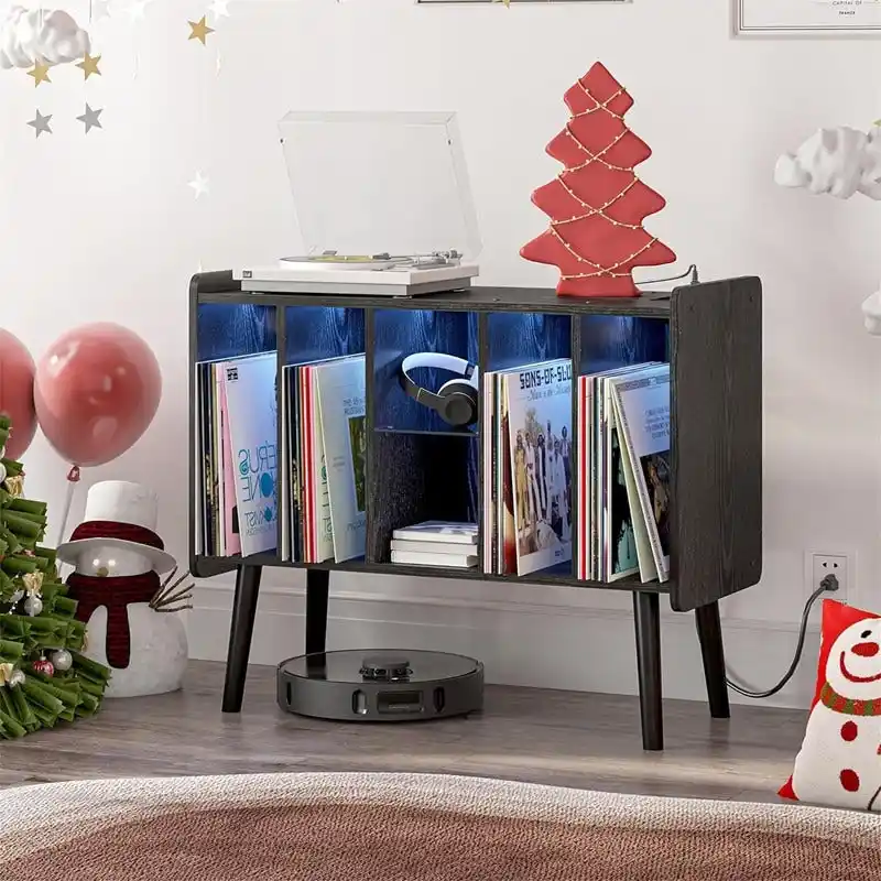 Mid-Century Modern Record Player Stand with LED Lighting