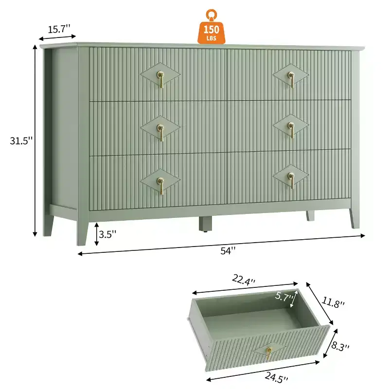Bedroom Six-Drawer Chest, Can Serve as TV Stand, Wooden Storage Cabinet, Suitable for Bedrooms, Living Rooms, and Hallways