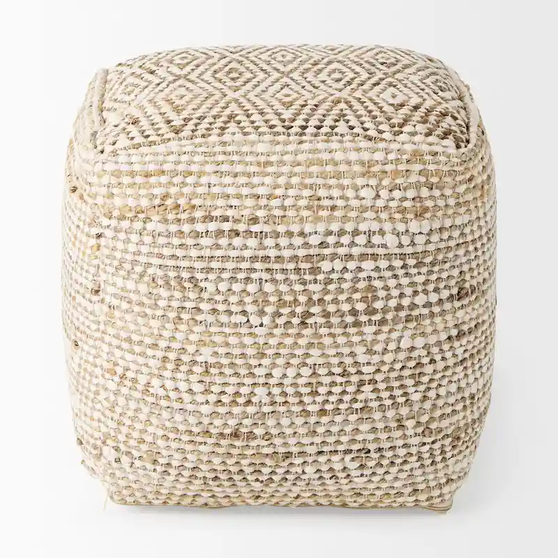 16-Inch Square Pouf – Hemp & Cotton, Cream and Beige Stripe