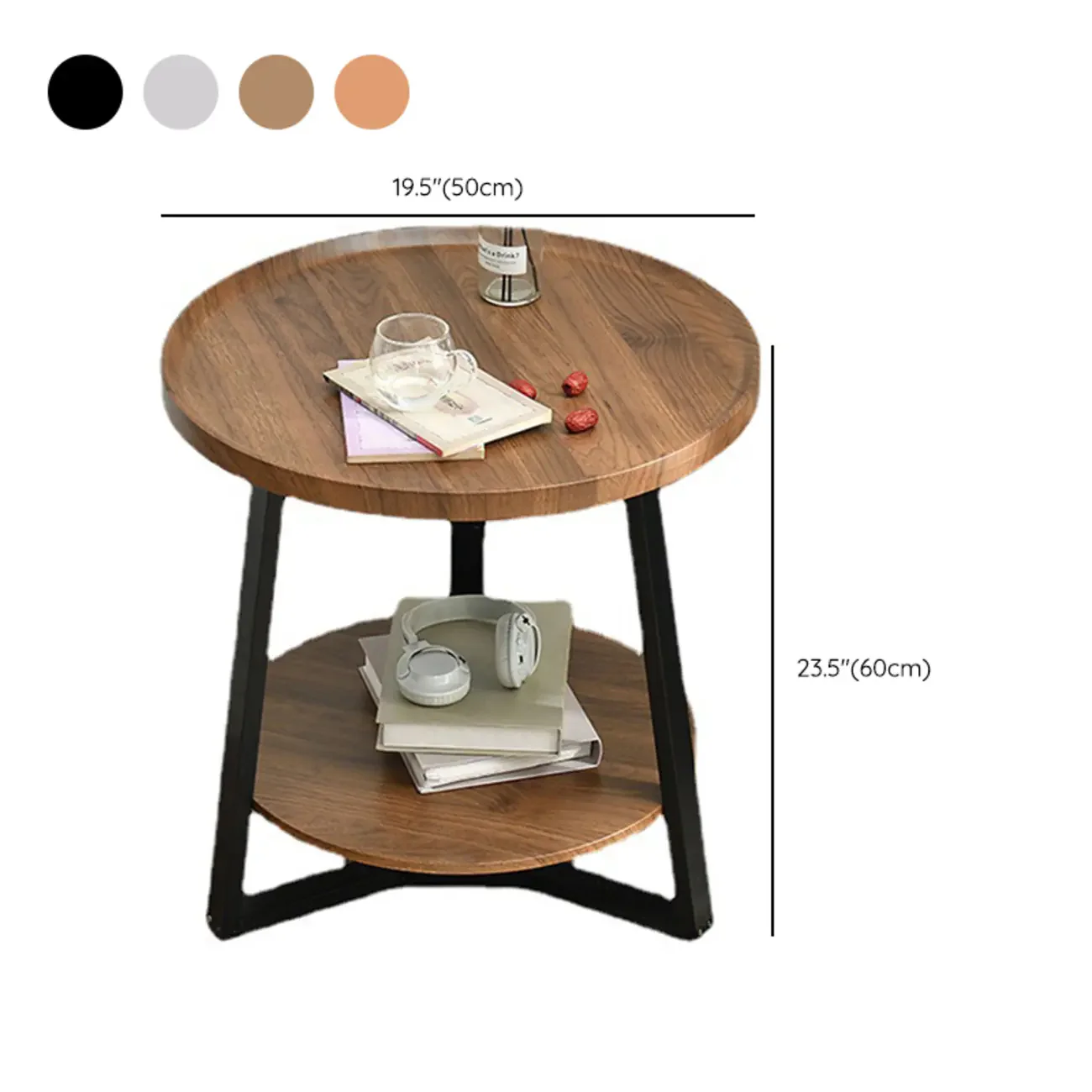 Modern Wooden Top Tray Coffee Table with Cross Legs & Shelf