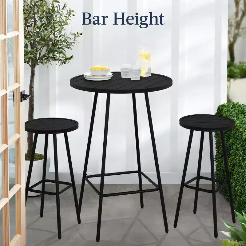 Best Choice Products 3-Piece Steel Patio Bar Height Round Bistro Set w/ Backless Stools, Slatted Design