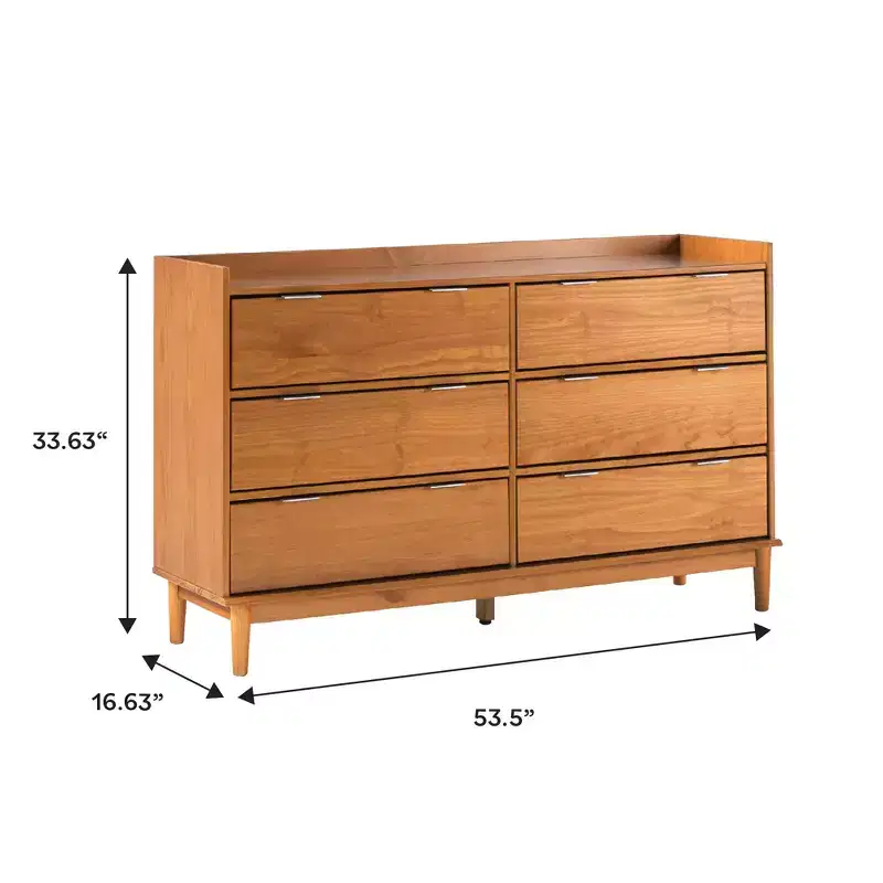 Mid-Century Modern Solid Wood 6-Drawer Double Dresser Caramel - Walker Edison