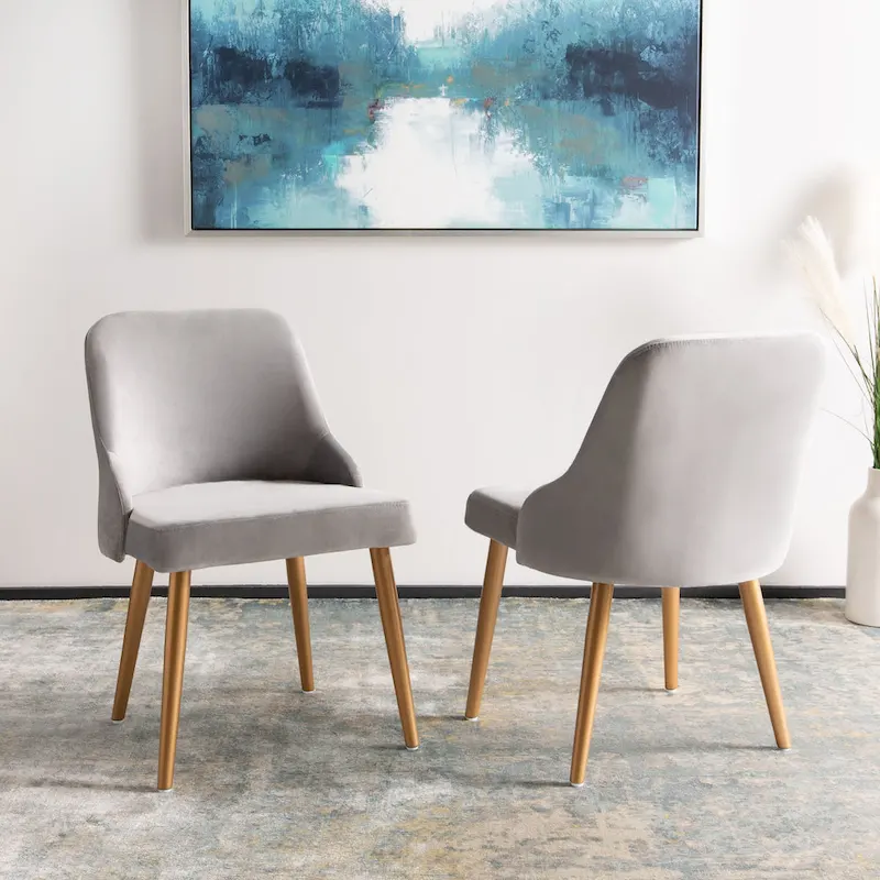 SAFAVIEH Nobie 18.3 Upholstered Dining Chair - Grey / Gold (Set of 2) - 21 x 22 x 31 - 21Wx22Dx31H