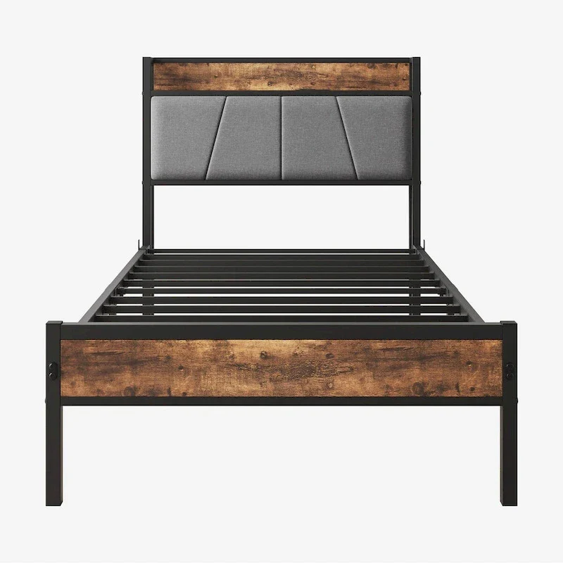 Black Twin Platform Bed Frame with Storage Headboard & Charging Station – Modern Style, Sleeps 1
