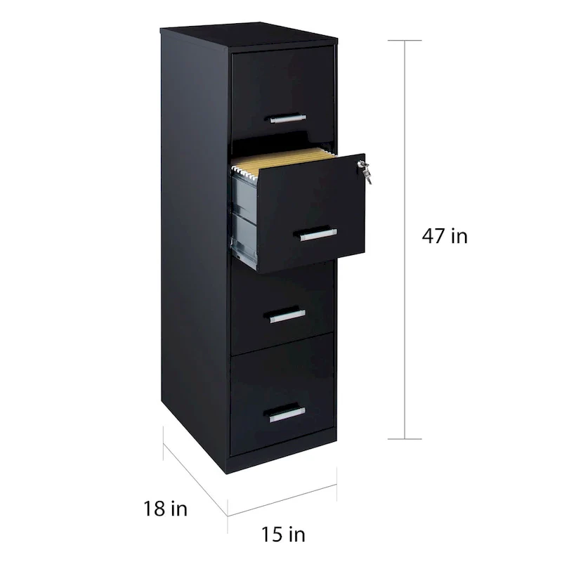 Space Solutions 18-inch Deep 4-drawer Black Metal File Cabinet