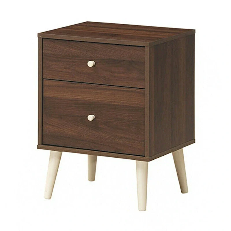 Walnut 2-Drawer Nightstand, Single