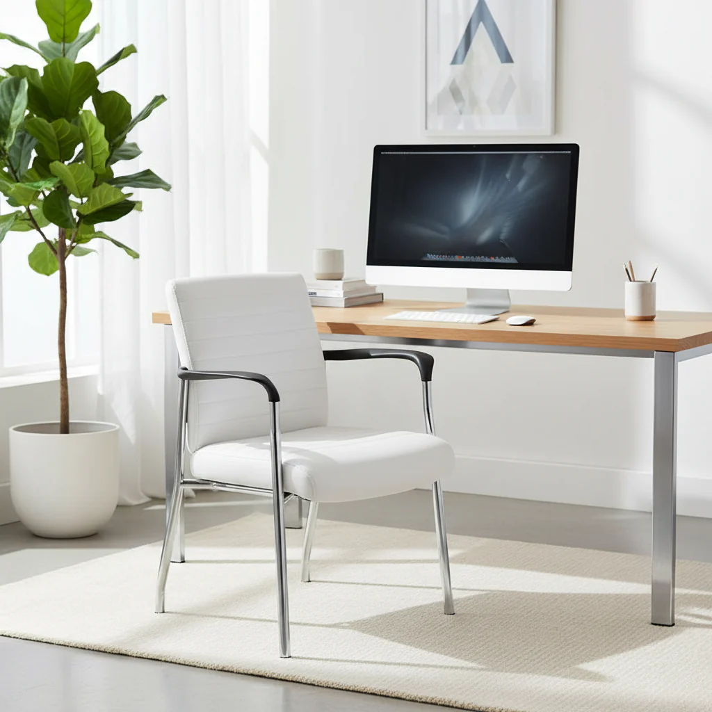 Faux Leather Guest Chair with Chrome Frame – Black / White / Charcoal, Single Seat