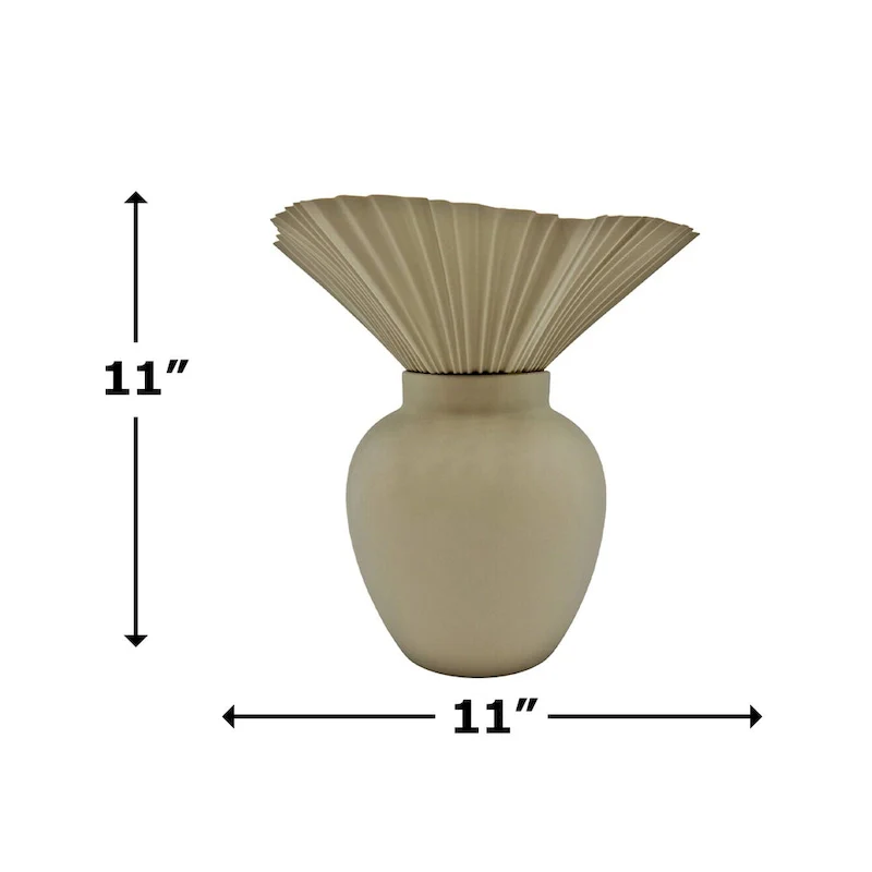 11 Inch Tall Modern Beige Ceramic Vase