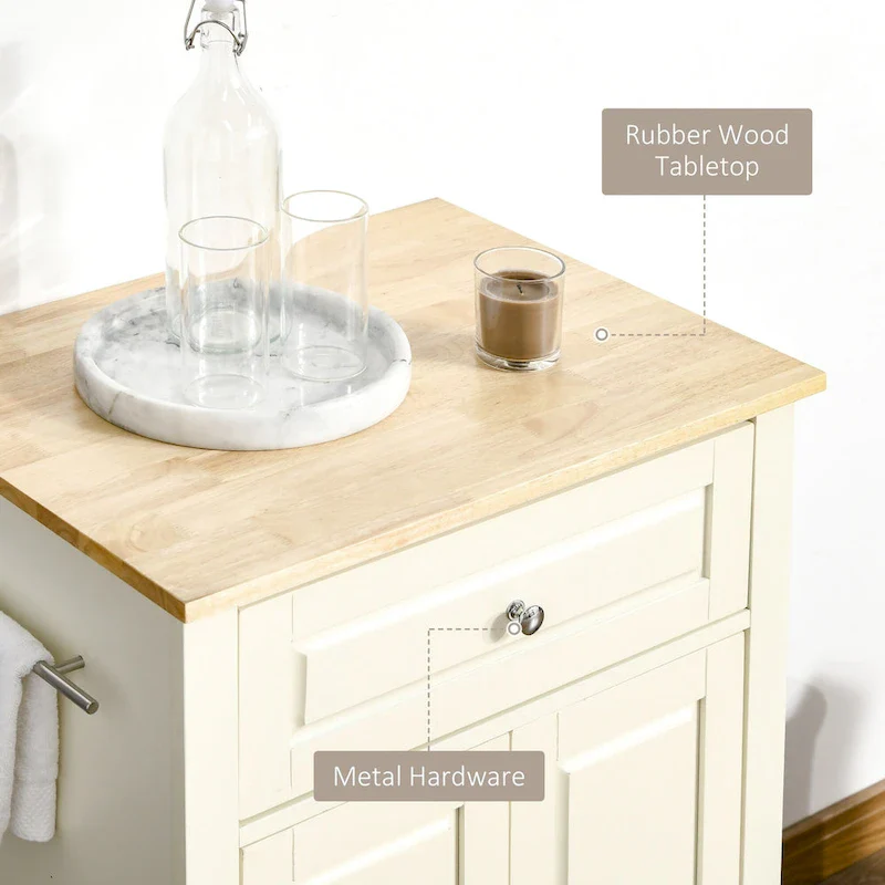 Rolling Kitchen Island Cart with Drawer and Cabinet - Black/Grey/Cream White