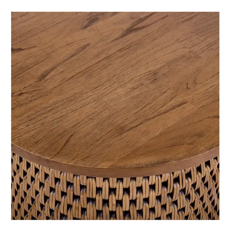 Kamari Rattan Coffee Table & Side/End Table w/ Wood Top