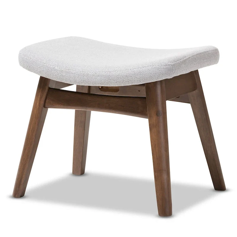 Light Grey Fabric Upholstered Footstool with Walnut Frame