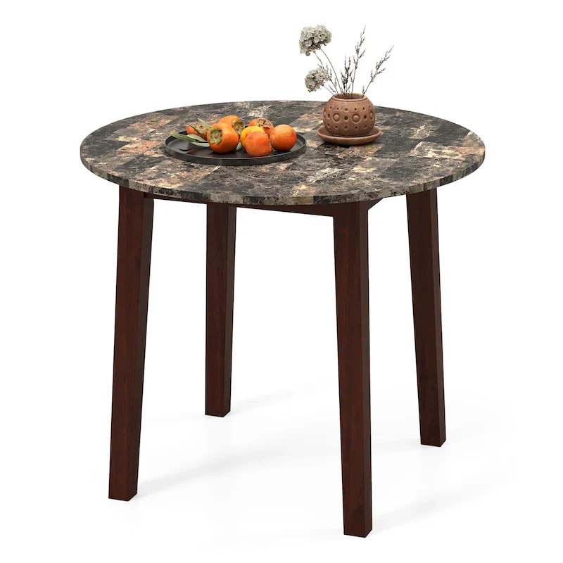 35 Kitchen Table Round Dining Table w/ Marble-textured Veneer