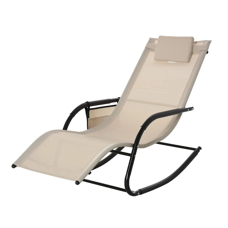 Outsunny Rocking Recliner Seat with Removable Headrest, Breathable Mesh Fabric for Garden and Patio
