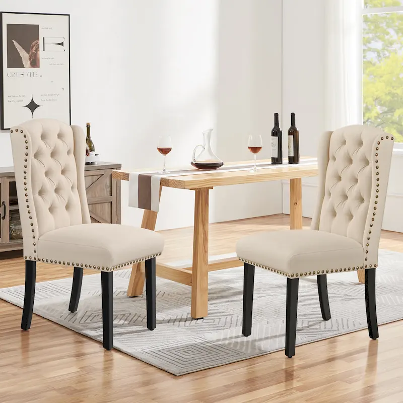 Yaheetech 2pcs Upholstered Dining Chair Button Tufted Dining Room Chair with Nailhead Trims - N/A