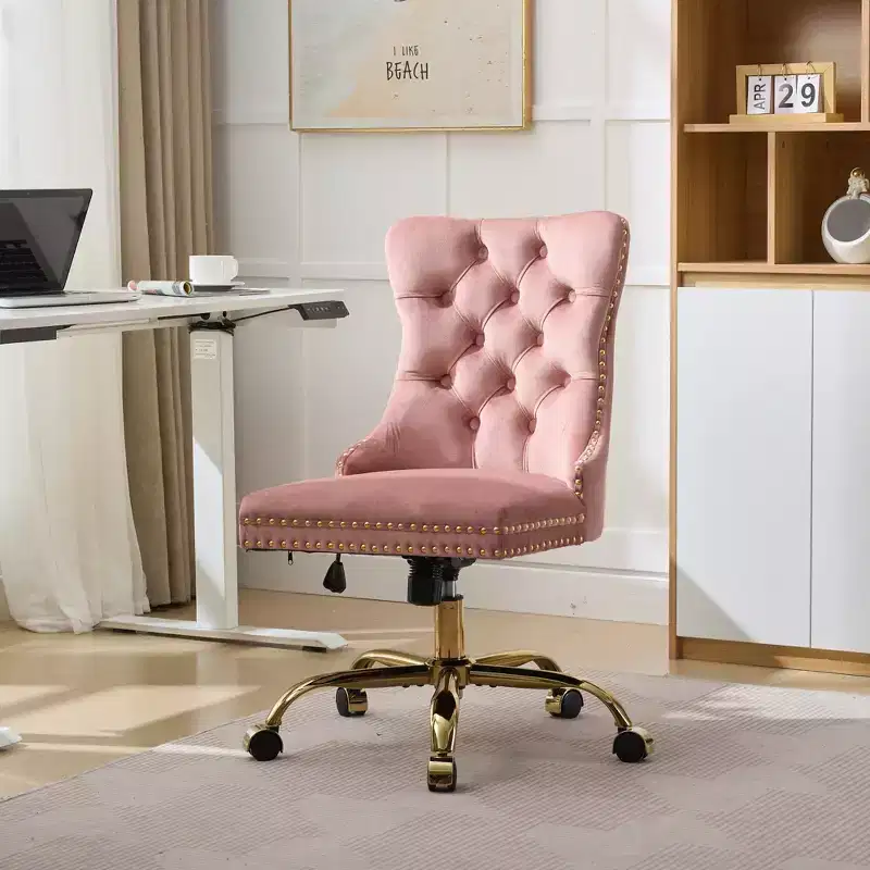 TUYOHW Modern Swivel Home Office Chair with Tufted Back,Plush Velvet Computer Chair with Chrome Metal Base,19.7-22.4Adjustable Height