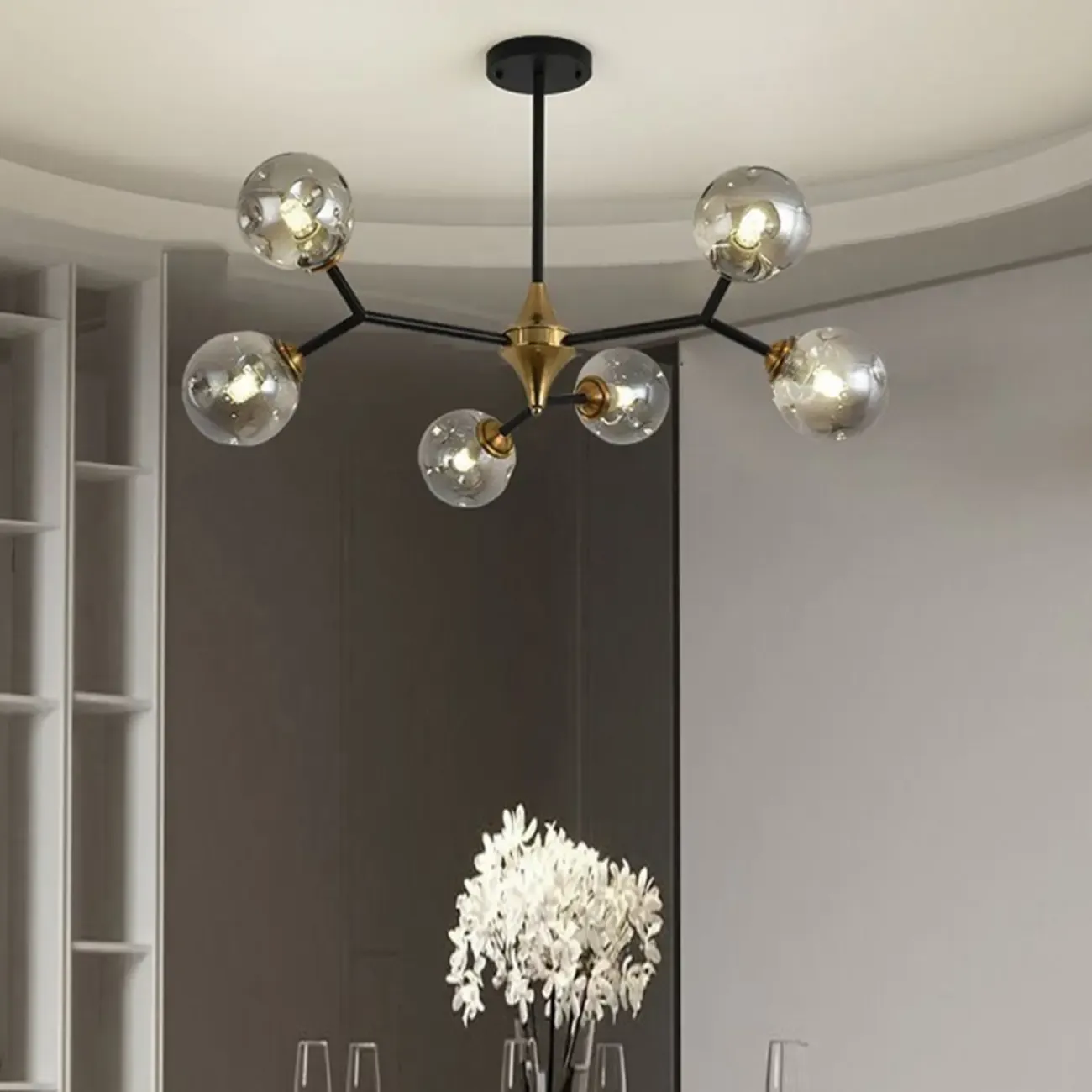 Modern Black Gold Glass Sputnik Chandelier