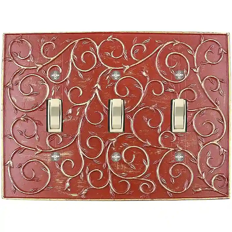 Meriville French Scroll 3 Toggle Wallplate, Triple Switch Electrical Cover Plate