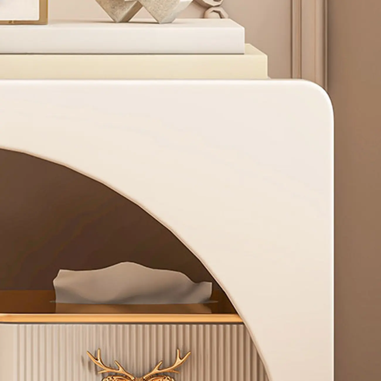 Modern 2-Tier Wooden Small Nightstand in White/Grey