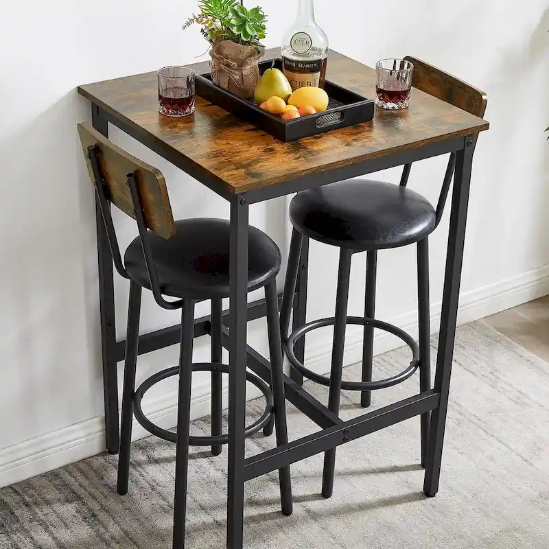 Industrial Bar Table with 2 Stools - Rustic Brown/Grey