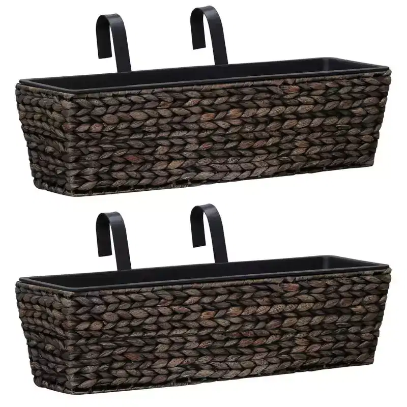 vidaXL Railing Planters Balcony Deck Planters with Inner 2 pcs Water Hyacinth