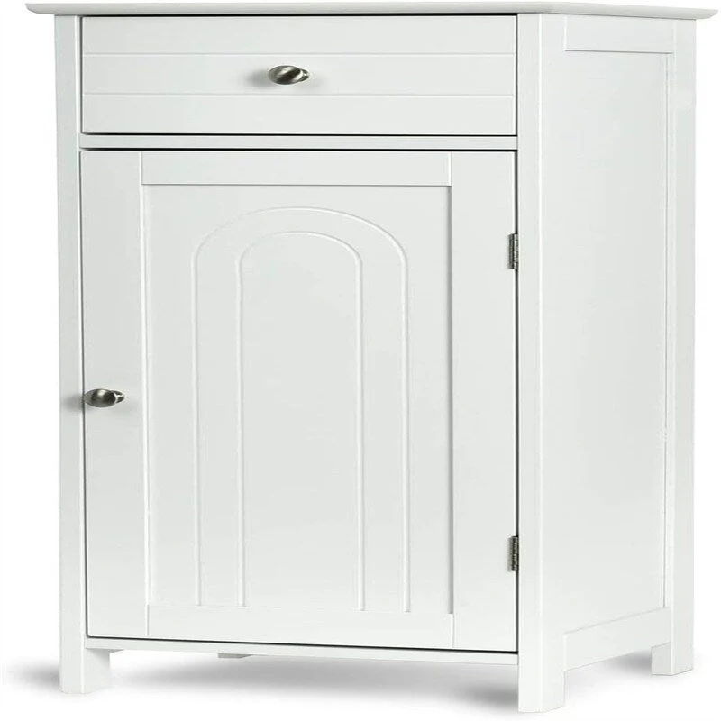 White / Black / Brown / Grey Bathroom Floor Storage Cabinet with Drawer & Adjustable Shelves, 1-Person