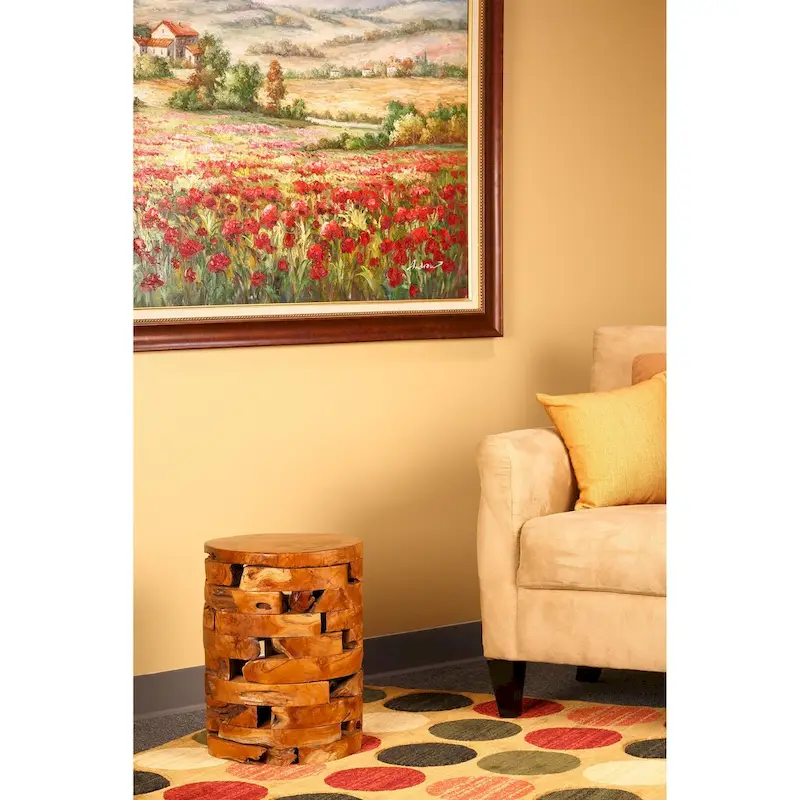 Solid Teak Wood Stump End Table - Natural Finish