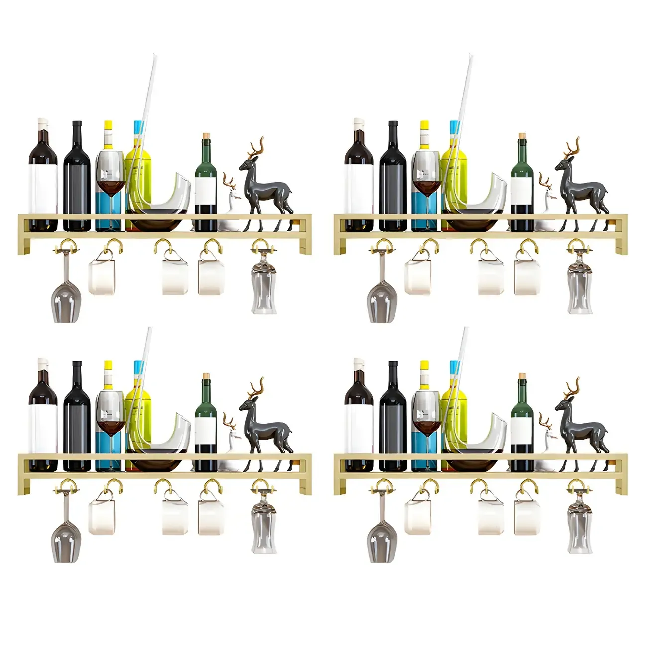 Floating Mount Metal Wine Glasses and Bottle Rack with Hook