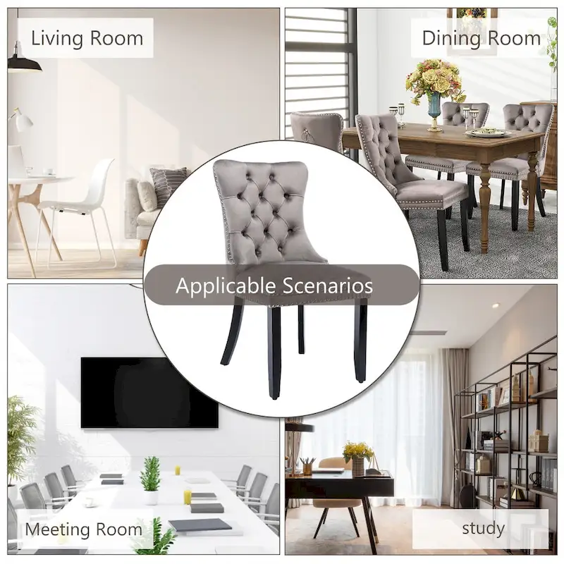 Velvet Dining Chairs, Tufted Solid Wood Armless Chairs Accent Chair with Nailhead Trim and Back Ring Pull