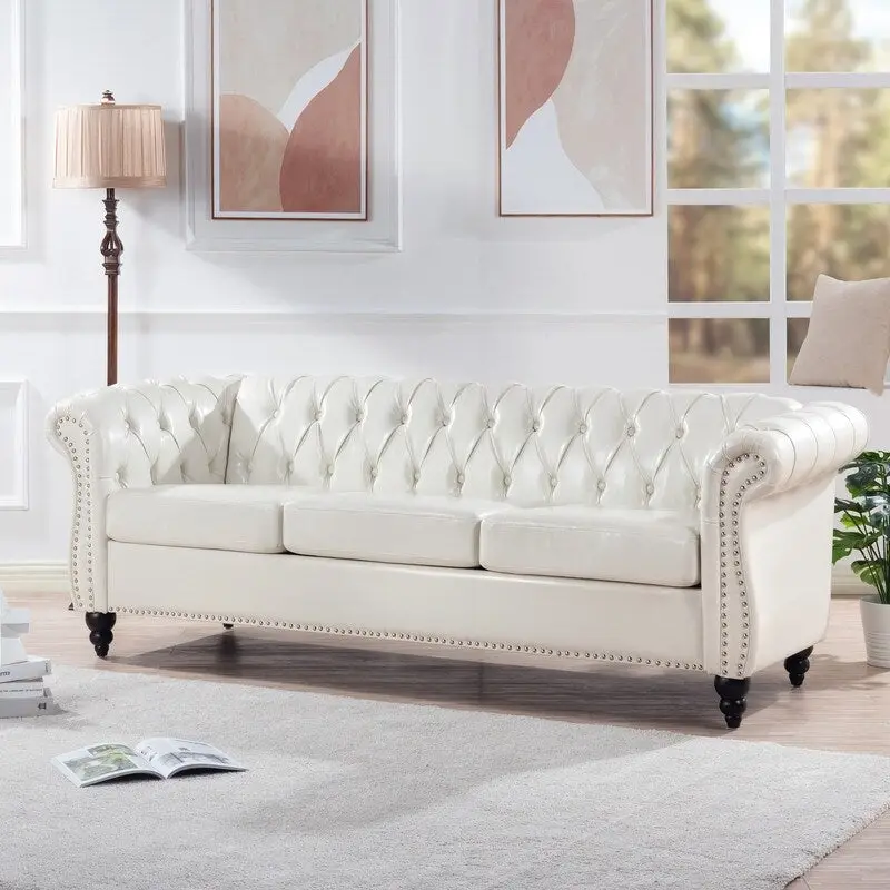 GEITIN 84.65 PU Rolled Arm Chesterfield 3 Seater Sofa