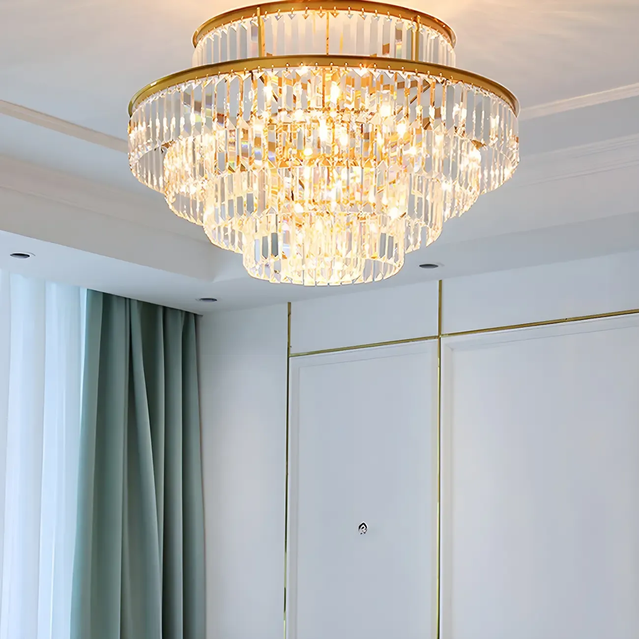 Gold Crystal Cylinder Tier Circle Chandelier