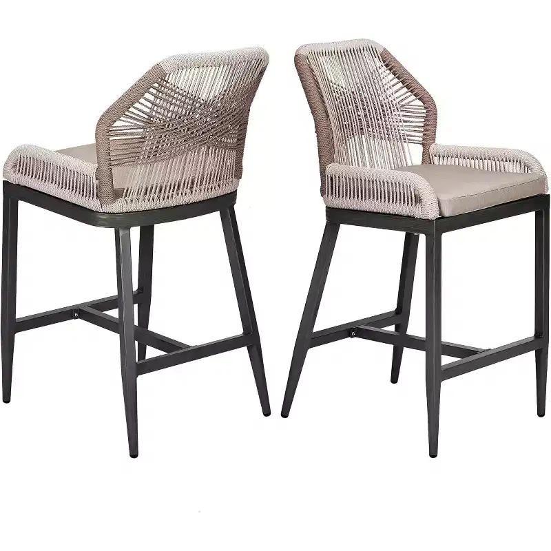 Outdoor Bar Stools Set of 2, Purple Leaf Wicker Rattan Patio Bar Stools, Bohemia High Top Patio Chairs with Back and Footrest, Patio Garden Bar Chairs