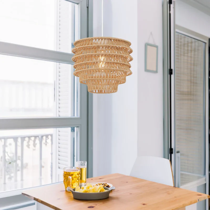 Handwoven Paper Rope and Metal Ceiling Pendant Lamp - 13.4 L x 13.4 W x 15.2 H